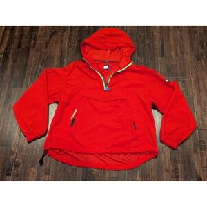 Vintage Tommy Hilfiger Jacket Mens M Red Hood Anorak Pullover Half Zip 90s Prep
